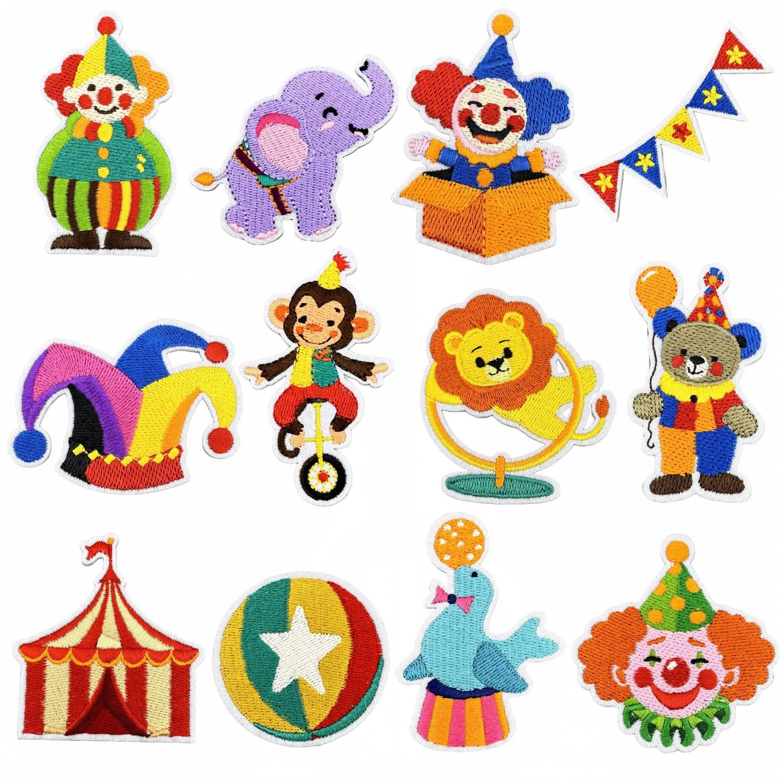 Cute Circus Iron-On Fabric Patch Set | Carnival DIY Patches Cute circus iron-on fabric patch set for DIY bags and clothing