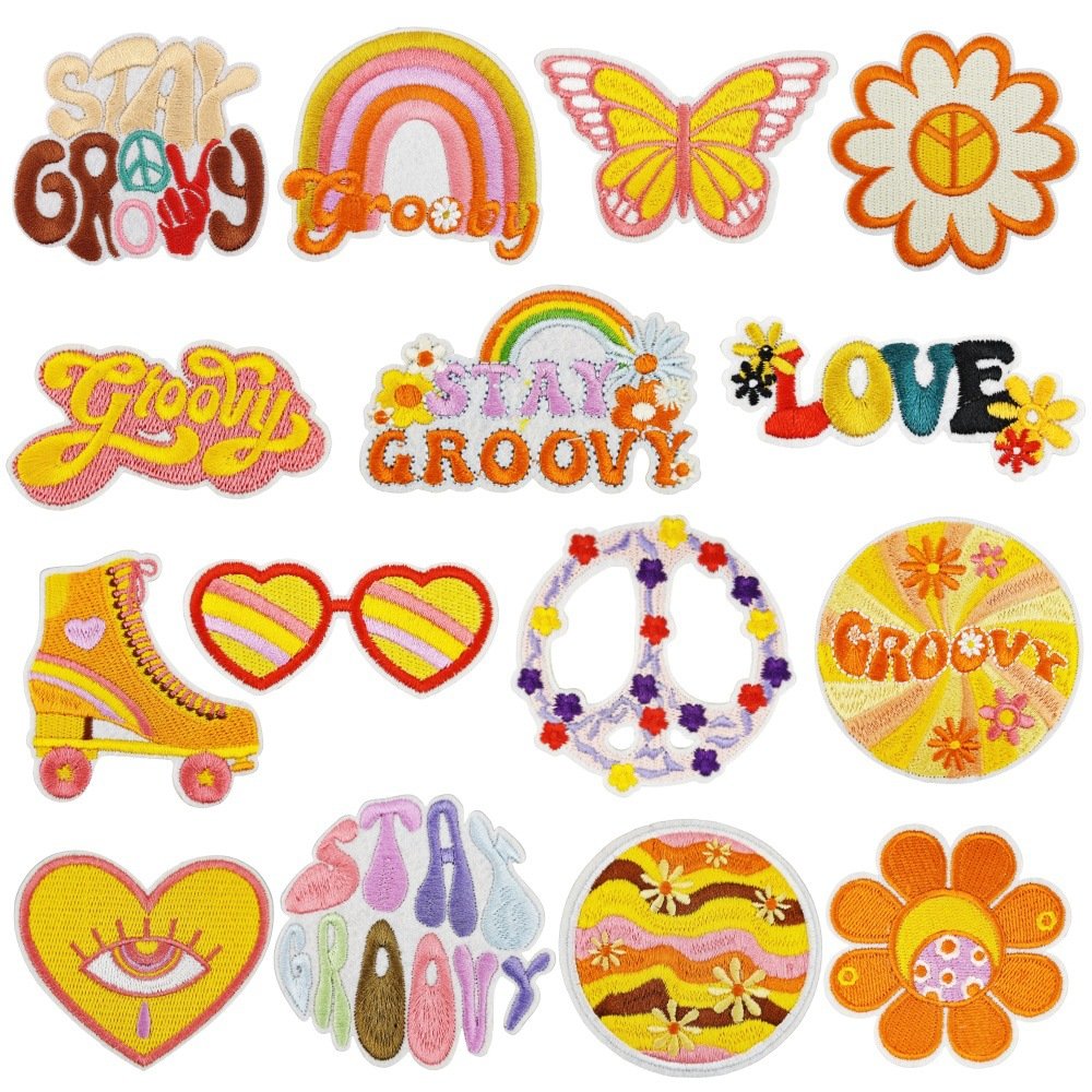 Boho sunshine hippie iron-on fabric patch set for DIY bags and clothing
