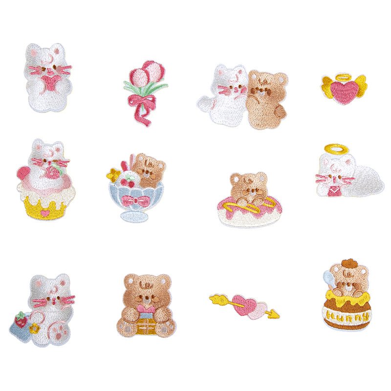 Cute cat lover iron-on fabric patch set for DIY bags and clothing