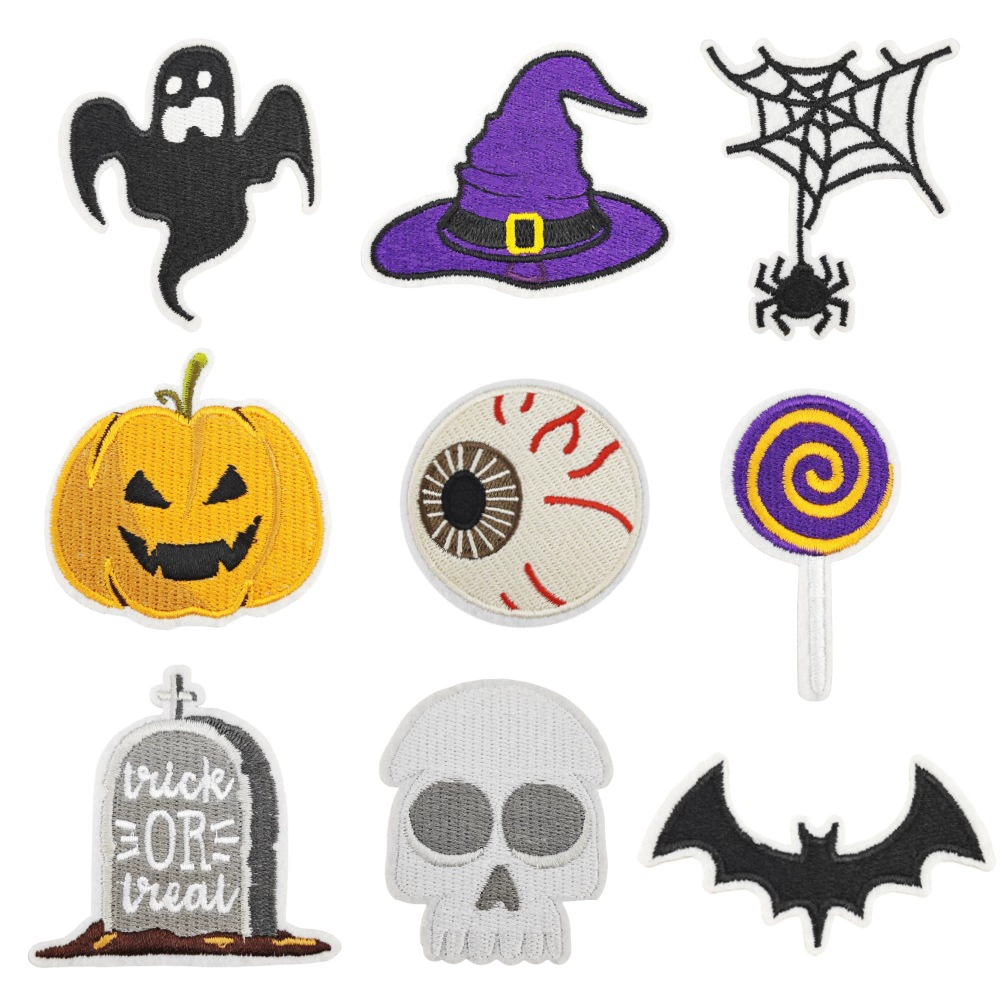 Spooky Halloween iron-on fabric patch set for DIY bags and clothing