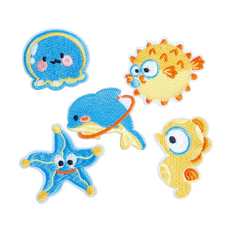 Cute ocean animal iron-on fabric patch set for DIY bags and clothing