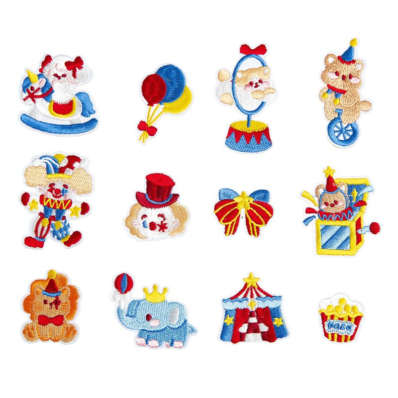 Cute bear circus iron-on fabric patch set for DIY bags and clothing