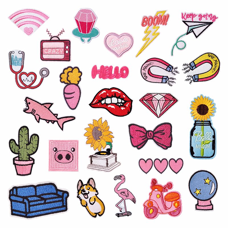 Pretty Pink iron-on fabric patch set for DIY bags and clothing