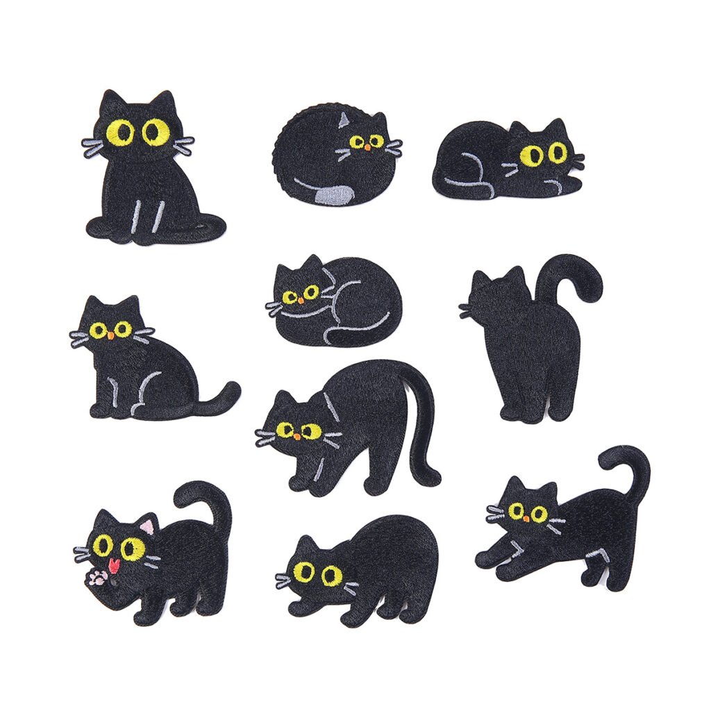 Little Black Cat iron-on fabric patch set for DIY bags and clothing