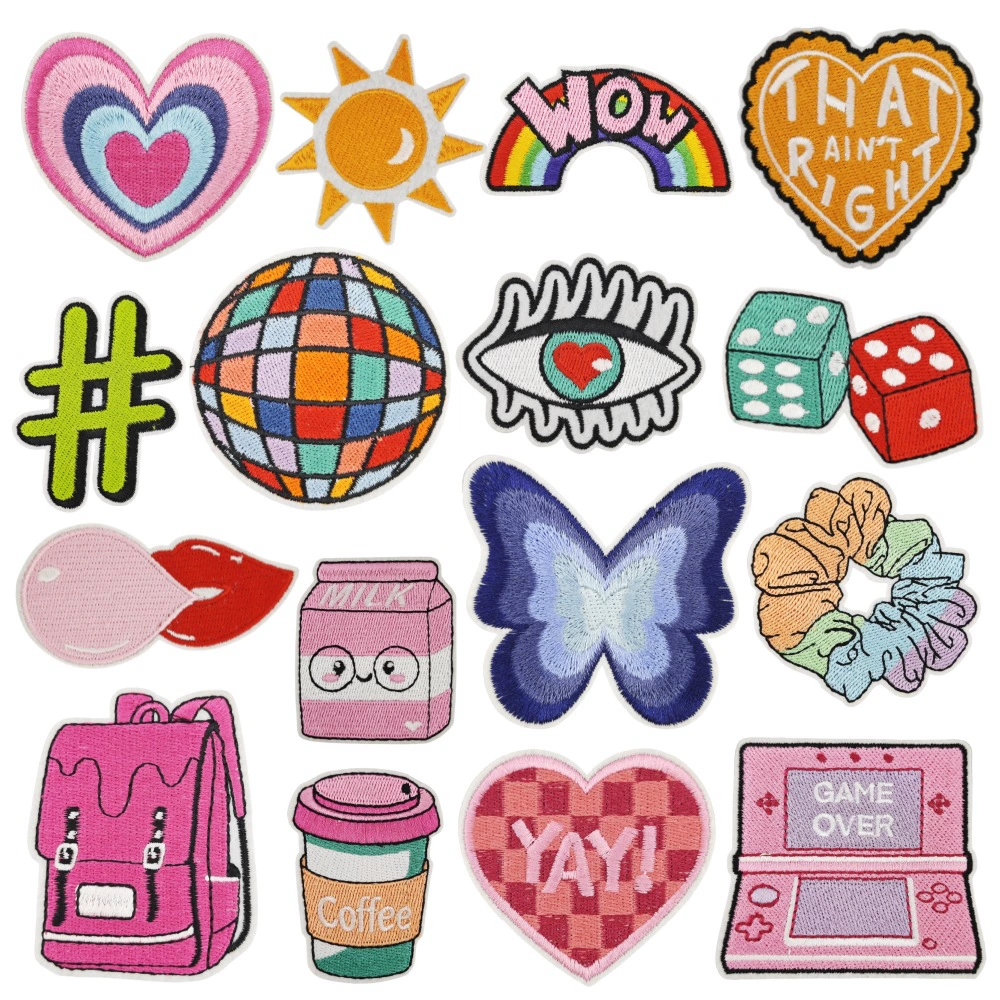 Kawaii Y2K iron-on fabric patch set for DIY bags and clothing