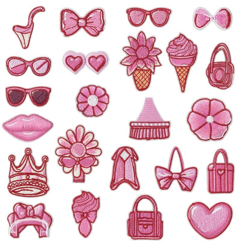 Pink aesthetic iron-on fabric patch set for DIY bags and clothing