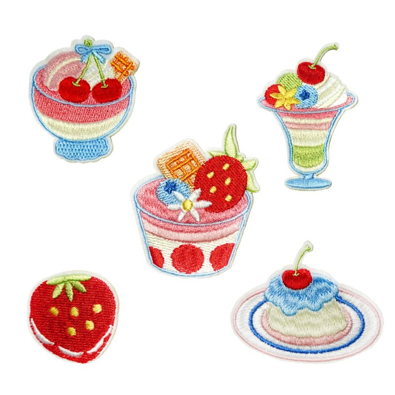Strawberry dessert iron-on fabric patch set for DIY bags and clothing