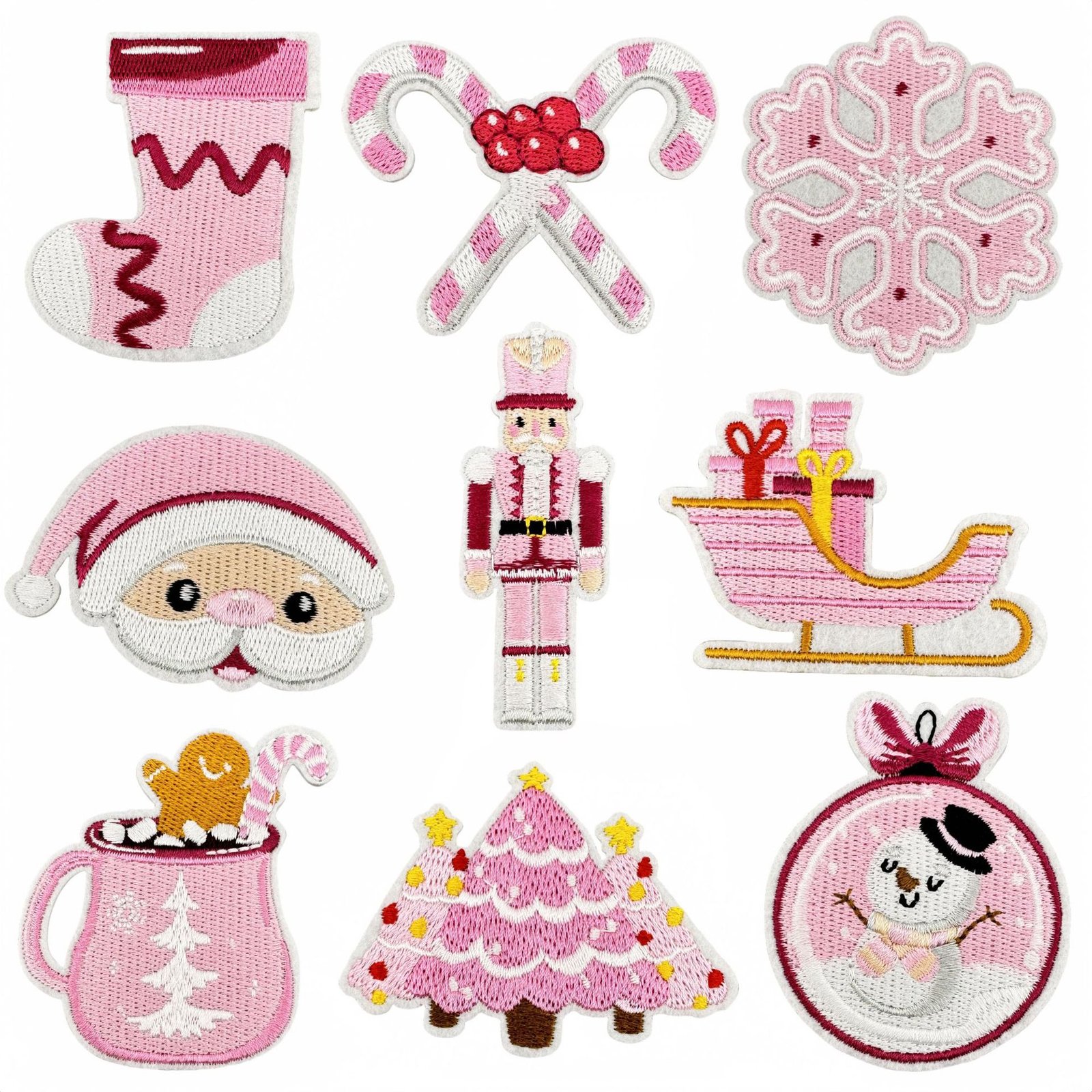 Kawaii Pink Christmas Iron-On Patch Set | Holiday DIY Patches Pink Christmas iron-on fabric patch set for DIY bags and clothing