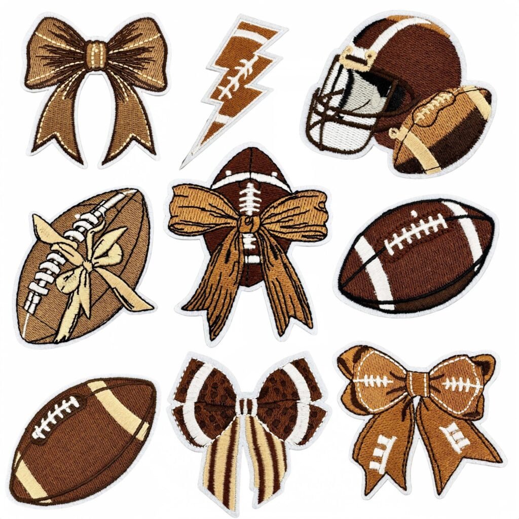 Football bow iron-on fabric patch set for DIY jackets and bags