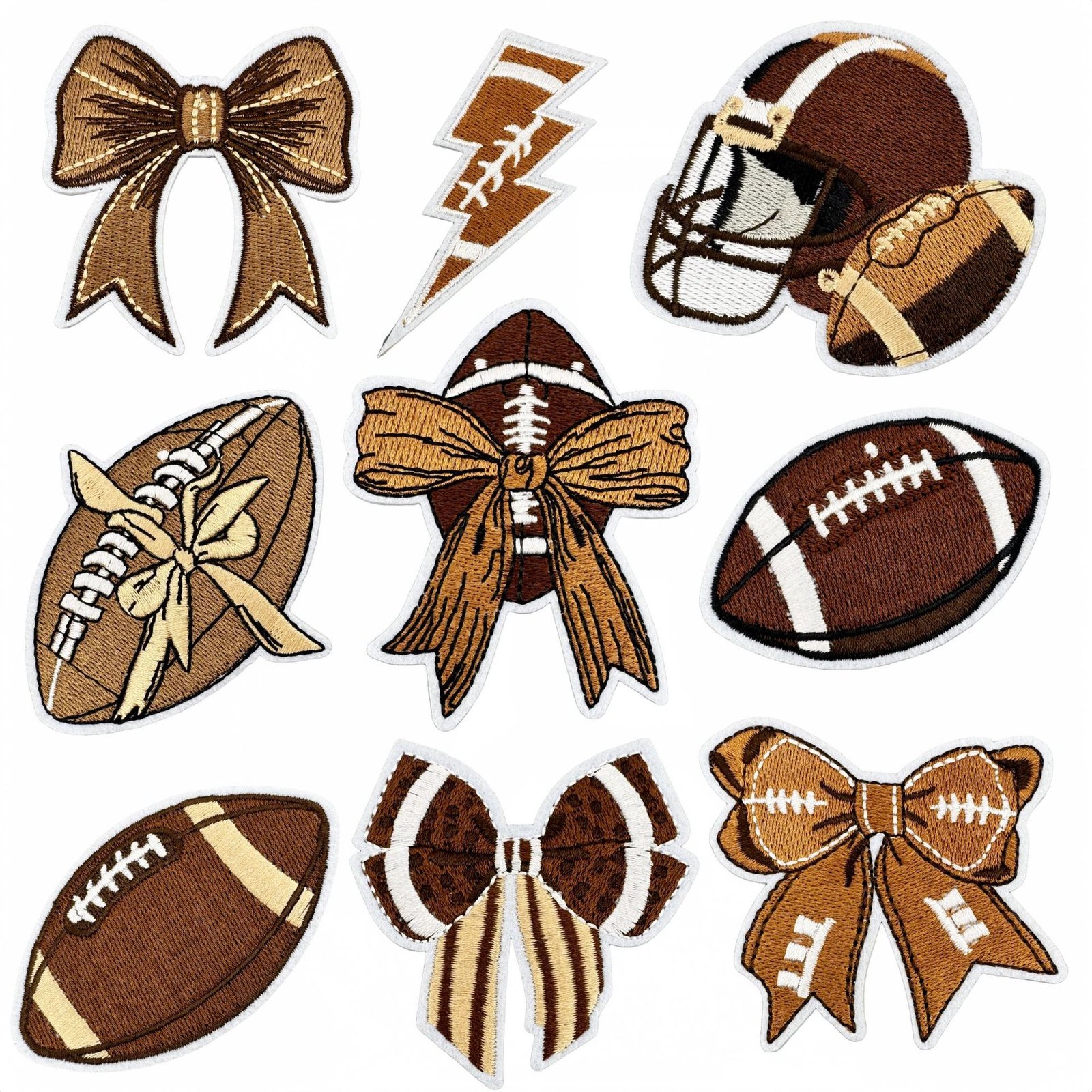 Football Bow Iron-On Fabric Patch Set | Game Day DIY Patches Football bow iron-on fabric patch set for DIY jackets and bags