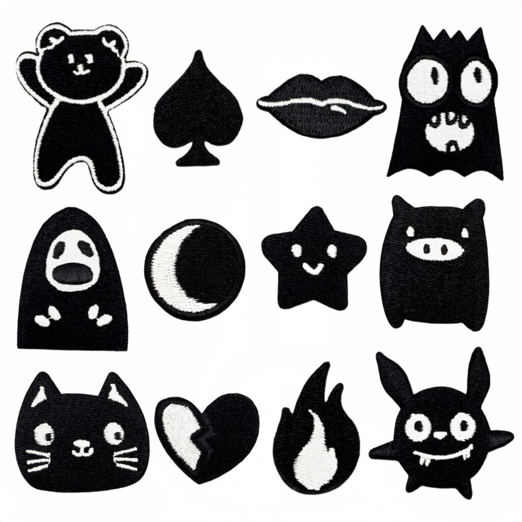 Black cat iron-on fabric patch set for DIY bags and clothing