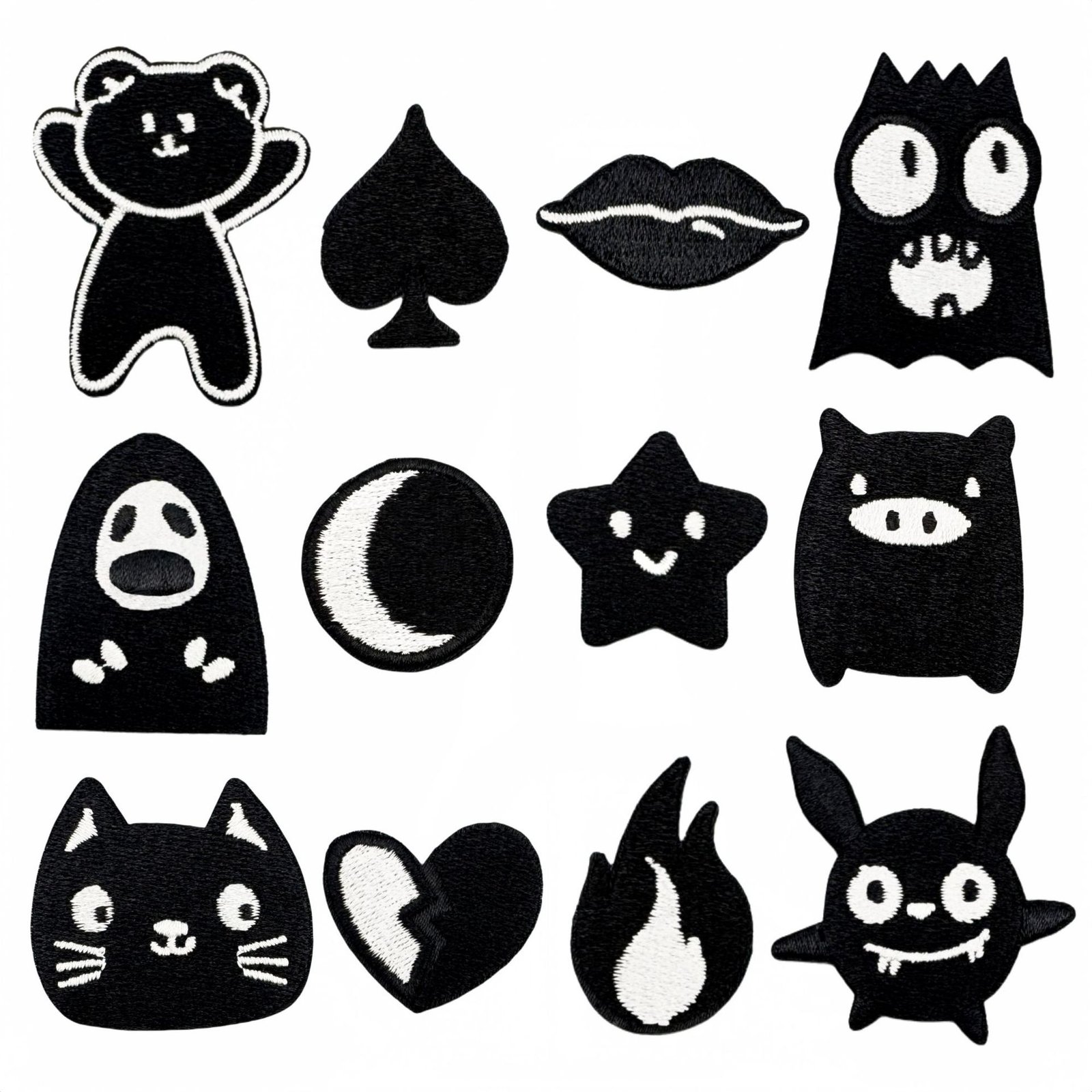 Black Cat Iron-On Fabric Patch Set | Minimal Cat DIY Patches Black cat iron-on fabric patch set for DIY bags and clothing