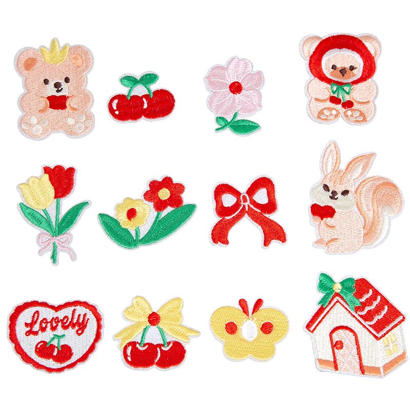 Cherry picnic iron-on fabric patch set for DIY bags and clothing