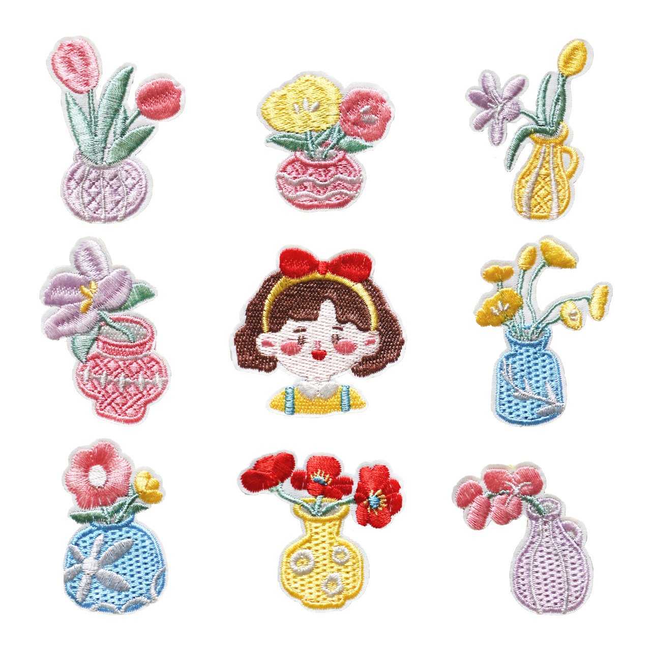 Flower Girl Iron-On Fabric Patch Set | Floral DIY Patches Flower girl floral iron-on fabric patch set for DIY bags and clothing
