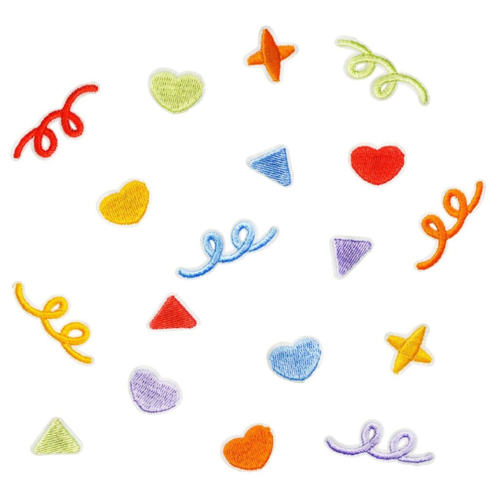 Colorful heart and star iron-on fabric patch set for DIY bags and clothing