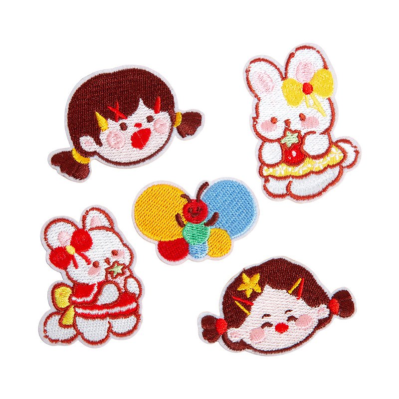 Sweet bunny and girl iron-on fabric patch set for DIY bags and clothing
