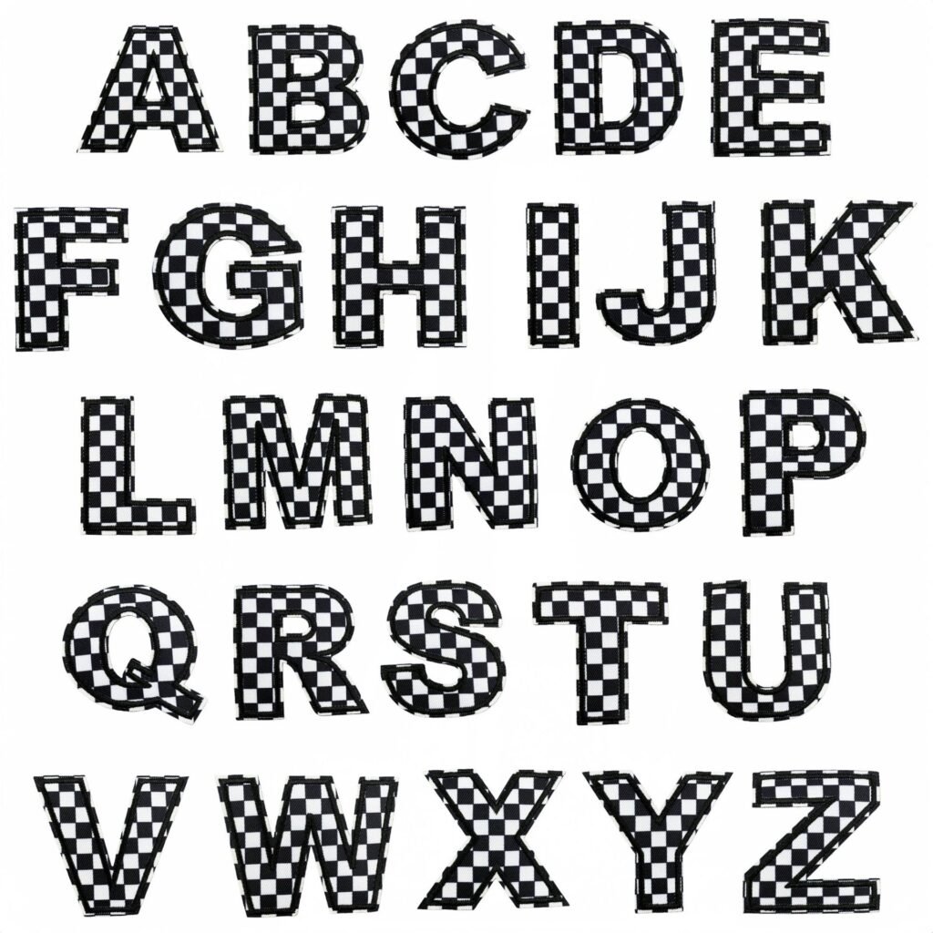 Checkerboard alphabet iron-on fabric letter patches for personalized DIY bags and jackets