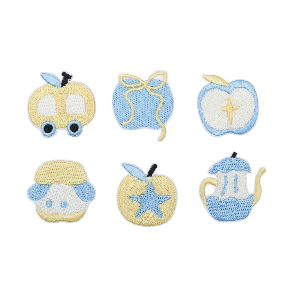 Blue Apple iron-on fabric patch set for DIY bags and clothing