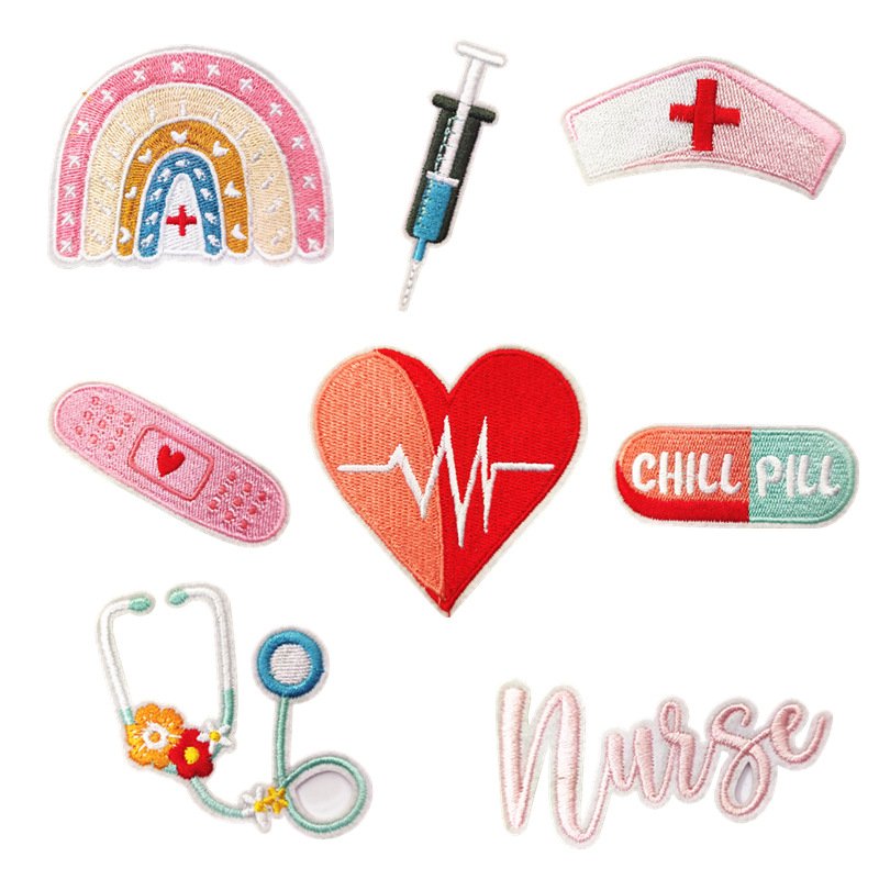 Nurse medical iron-on fabric patch set for DIY bags and clothing