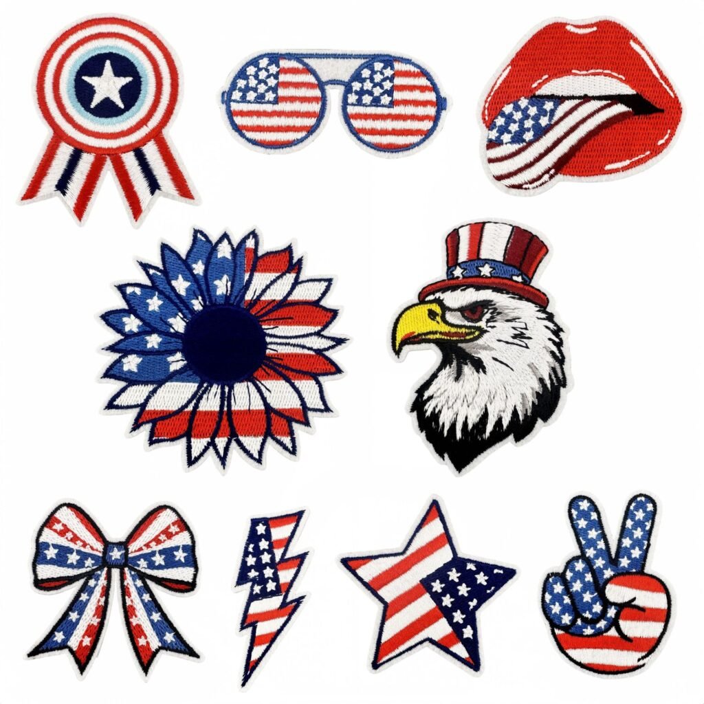 Patriotic USA iron-on fabric patch set for DIY bags and jackets