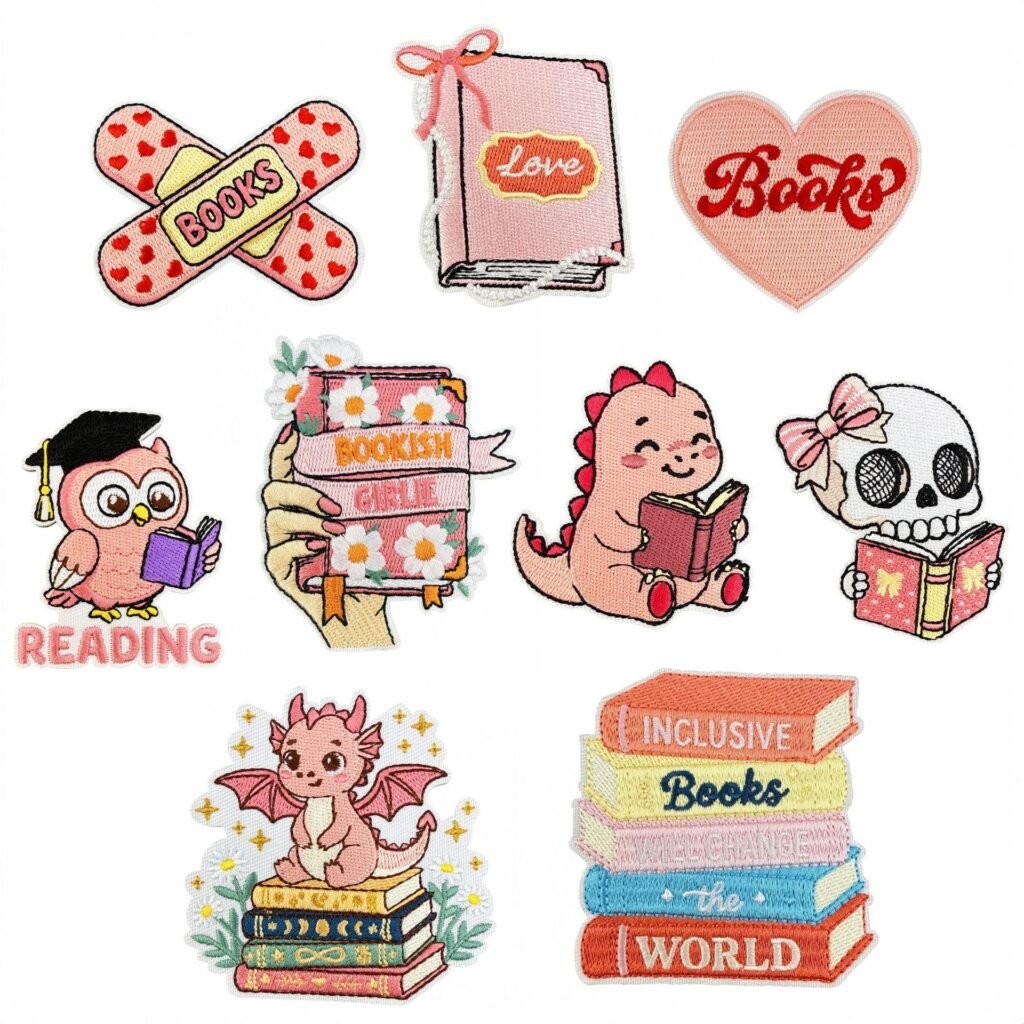 Book lover iron-on fabric patch set for DIY bags and clothing