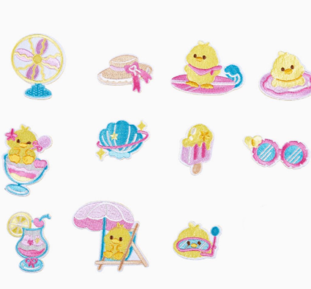 Kawaii duck summer iron-on fabric patch set for DIY bags and clothing