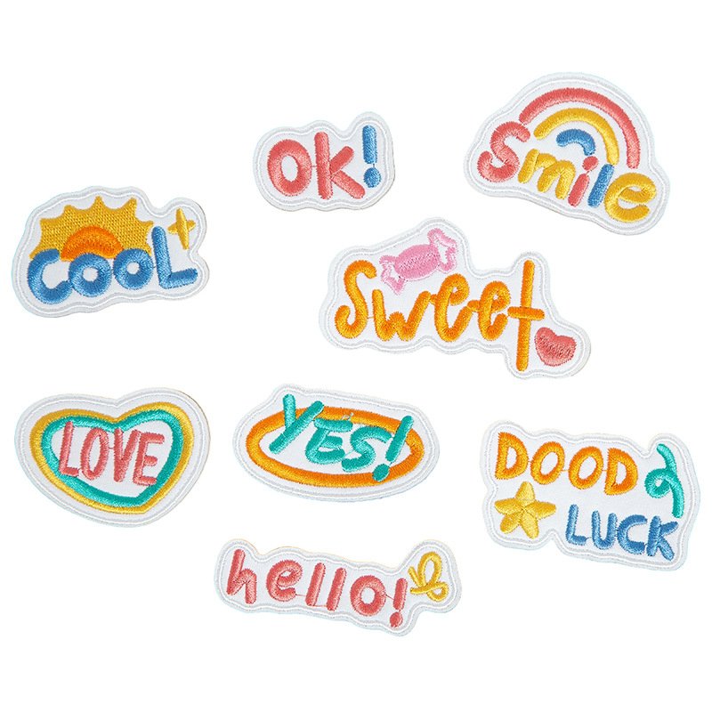 Cute colorful word quote iron-on fabric patch set for DIY bags and clothing