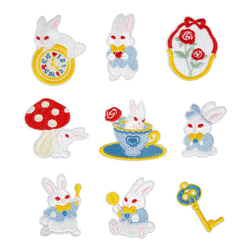 Alice Bunny iron-on fabric patch set for DIY bags and clothing