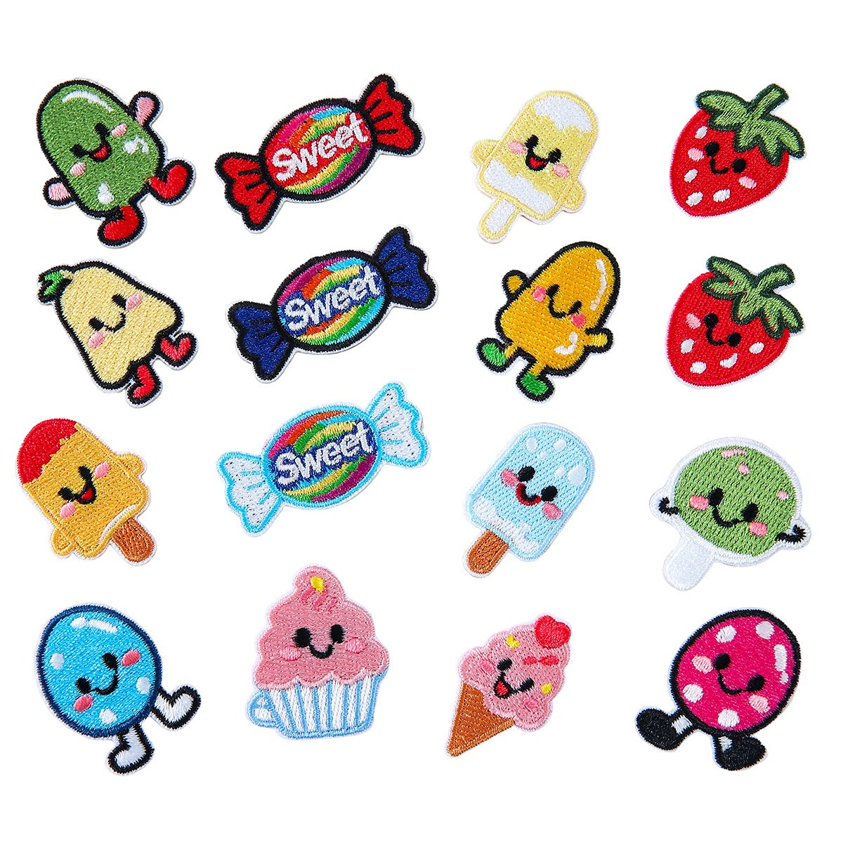 Kawaii Sweet Treats Iron-On Fabric Patch Set | Cute Food DIY Patches Kawaii sweet treats iron-on fabric patch set for DIY bags and clothing