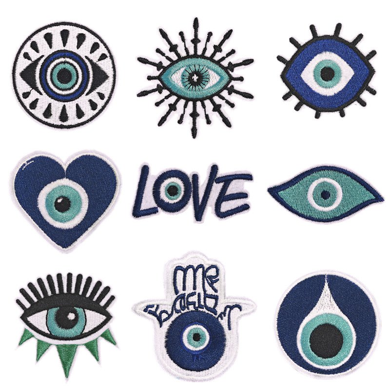 Evil eye iron-on fabric patch set for DIY bags and clothing