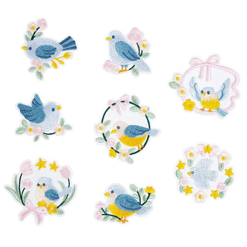 Sweet bluebird iron-on fabric patch set for DIY bags and clothing