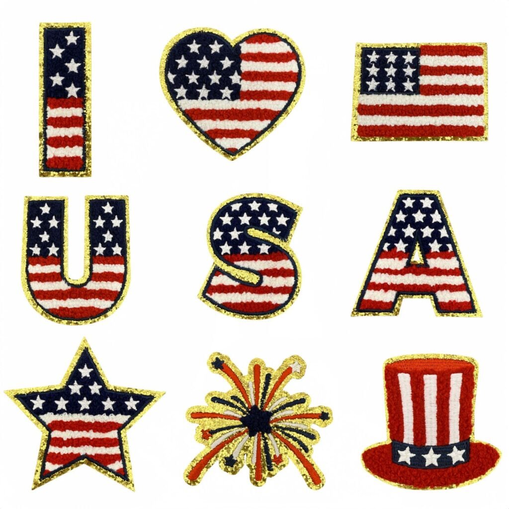 4th of July USA patriotic iron-on fabric patch set for DIY bags and clothing