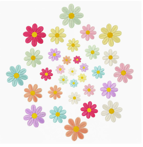 Daisy flower iron-on fabric patch set for DIY bags and clothing